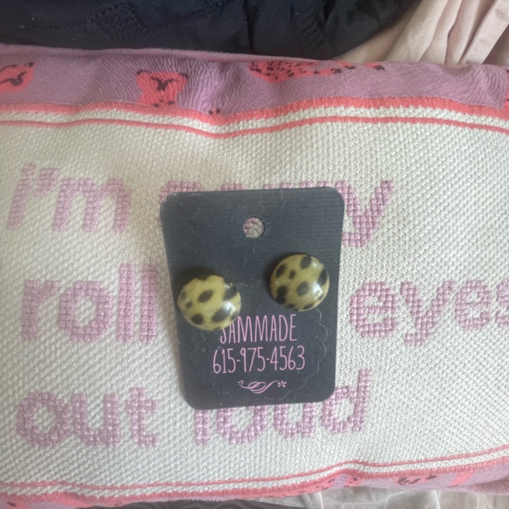 Leopard Print Button Earrings - Picture 2 of 5